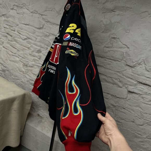 Jeff Hamilton NASCAR Jacket Mens 2XL XXL Black 24 Jeff Gordon Flames VINTAGE - Picture 8 of 15